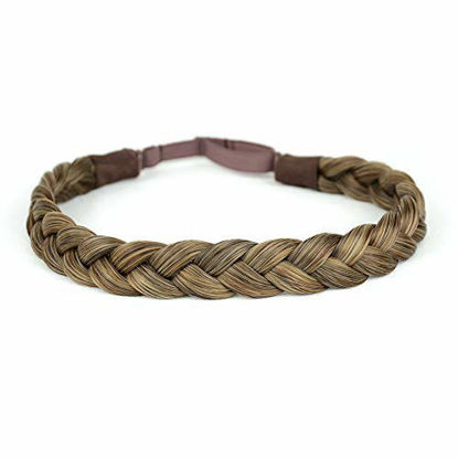 Picture of DIGUAN Synthetic Hair Braided Headband Classic Chunky Wide Plaited Braids Elastic Stretch Hairpiece Women Girl Beauty accessory, 55g aHairBeauty (#Dark Blonde)
