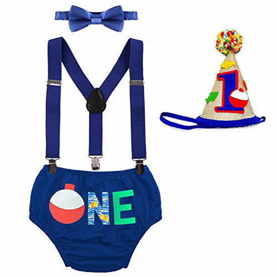 GetUSCart- O-Fish-Ally Little Fisherman The Big One Party Outfit Smash  Photo Props Costume Y-Back Suspenders Diaper Cover Bow Tie Fishing Bobber  Hat 1st Birthday Party Supply Clownfish 1st Halloween 6-12 Months