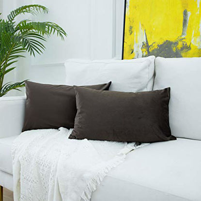 Picture of JUSPURBET Coffee Decorative Velvet Throw Pillow Covers 16x24,Pack of 2 Luxury Soft Solid Cushion Cases for Sofa Couch Bed