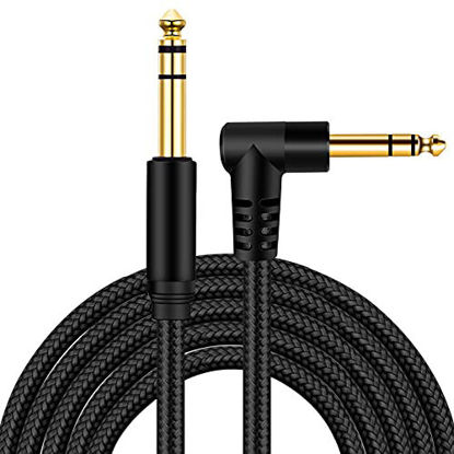 Picture of 1/4 Inch TRS Instrument Cable 10Ft 2pack,BELIPRO 6.35mm TRS to 6.35mm TRS Stereo Audio Cable Male to Male Right-Angle-to-Straight for Guitar, Bass, Keyboard,Mixer,Amplifier,Speaker,Equalizer.