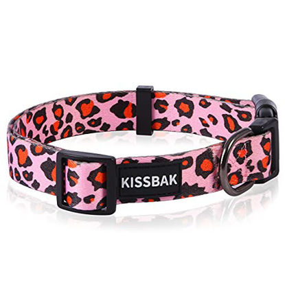 Picture of KISSBAK Dog Collar for Medium Dogs - Special Design Personalized Cute Small Medium Large Girl Dog Pet Collar Soft Adjustable Fancy Floral Pink Leopard Boy and Girl Puppy Dog Collar (Pink Leopard, M)