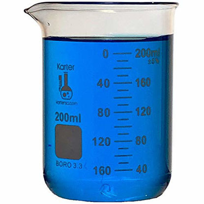Picture of 200ml Beaker, Low Form Griffin, Borosilicate 3.3 Glass, Double Scale, Graduated, Karter Scientific (Pack of 6)