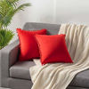 Picture of DEZENE Throw Pillow Covers 18x18 Red: 2 Pack Cozy Soft Pom-poms Velvet Square Decorative Pillow Cases for Farmhouse Home Decor