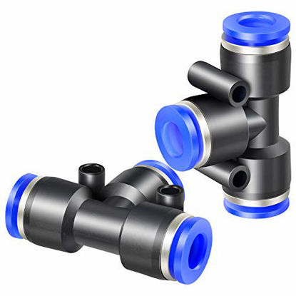 Picture of Tailonz Pneumatic Blue 1/2 inch OD Tee Plastic Push to Connect Fittings 3 Ways Tube Connect Push Fit Push Lock PE-1/2(Pack of 10)