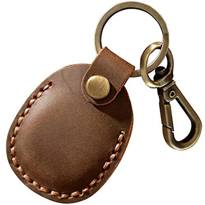 Picture of Leather Case for AirTag Tracker, Portable Handmade Genuine Leather AirTags Holder with Keychain Protective Case Cover Compatible for AirTag 2021 Brown