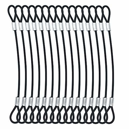 Picture of Bytiyar 15 pcs 7.87 inches (20cm) Galvanized Steel Wire Rope Lanyard Cable Tether Safety Strap with Vinyl Cover Coated and 2 Loops Black