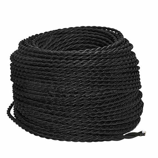 Picture of 32.8ft Twisted Cloth Covered Wire, Black 18/2 Cloth Covered Electrical Wire, 18 Wire Gauge 2-Conductor Fabric Covered Lamp Cord, Vintage Twisted Cloth Covered Wire, for DIY Projects (Black)