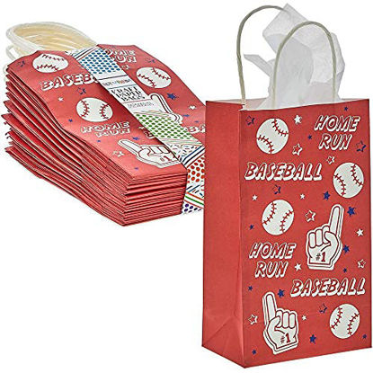 Picture of Baseball Party Favor Gift Bags with Handles (Red, 5.3 x 9 x 3.15 in, 24 Pack)