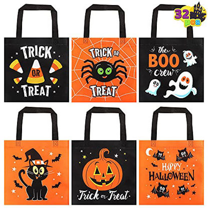 Picture of JOYIN 32 Pcs Halloween Non-Woven Bags, 6 Designs Trick or Treat Tote Gift Bags with Handles for Halloween Candy Goodie Bags, Halloween Party Favors and Supplies, Halloween Snacks Bags