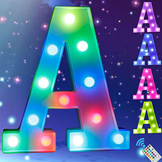 Light Up Colorful LED Marquee Letter Lights, 18 Colors Changing Alphabet Letters Sign With Remote Tim 550