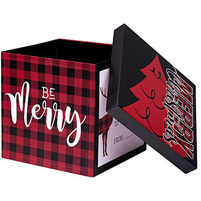 Picture of WRAPAHOLIC 9" Christmas Gift Box with Lid - Red and Black Buffalo Plaid Design Gift Box and 2 Pcs Tissue Paper for Christmas, Holiday, Party, Gift Giving and More