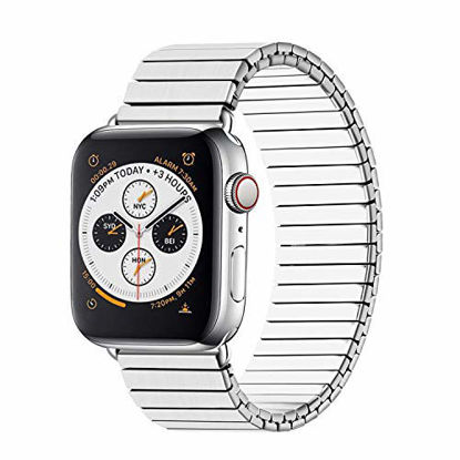 Picture of YOUKEX Compatible with Apple Watch Band 42mm 44mm Stainless Steel Stretch Watch Straps Replacement for Apple Watch Series 1 2 3 4 5 Silver Metal, No Tool Needed