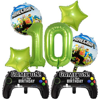 Picture of Minecraft Balloons for Boys 10th Birthday Party Decorations, Miner Crafting Foil Balloon Set for Video Gaming Pixel Miner Gamer Party Supplies 40inch Number 10 Balloon