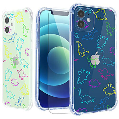 Picture of Rainbow Dino Case for iPhone 13 with Screen Protector,for iPhone 13 Case Dinosaurs,Neon Design TPU [Shock Absorbing] Soft Bumper Protective Case Cover for iPhone 13 6.1 inch