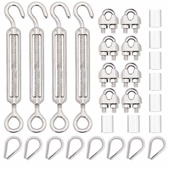 Stainless Turnbuckle Eye&Hook M5 4Pcs Wire Rope Clamp M3 Kit Heavy Duty 