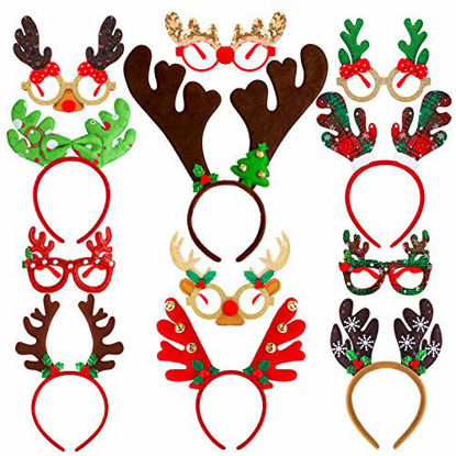 Picture of Aneco 12 Pack Christmas Reindeer Glitter Eyewear and Headbands Ornaments Creative Christmas Costume Antler Headbands Glasses Frame Assorted Styles for Christmas Party