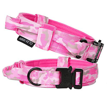 Picture of Amai Keto Girl Dog Collars Nylon Adjustable Pink Camo Training Collar with Handle and Heavy Duty Metal Buckle Tactical Dog Collars for Medium Dog
