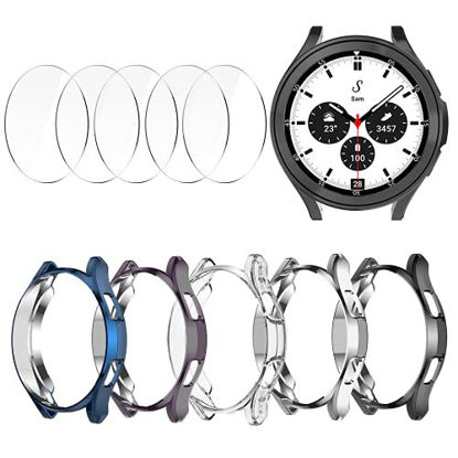 Picture of [5+5 Pack] Case Compatible for Samsung Galaxy Watch 4 Classic 42mm, Plated TPU Bumper Cover+5 Tempered Glass Screen Protector Films for Galaxy Watch4 Accessories