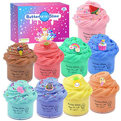 Picture of Scented Butter Slime Kit 9 Pack ,Slime Party Favors with Cute Charms, Stress Relief Mini Slime Putty Toy for Girls Boys, Super Soft Stretch and Non-Sticky