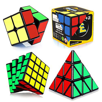 Picture of Roxenda Speed Cube Set, Speed Cube Bundle of 2x2 3x3 4x4 Cube and Pyramid Cube Smoothly Magic Cubes Collection for Kids & Adults [4 Pack]