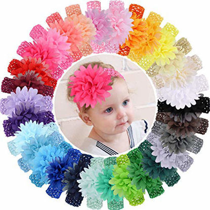 Picture of WillingTee 30pcs Baby Girls Headbands Chiffon Flower Soft Stretchy Hair Band Hair Accessories for Baby Girls Newborns Infants Toddlers and Kids