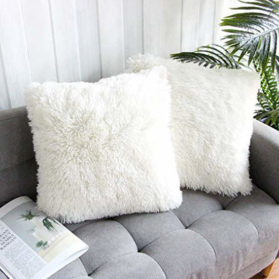 Picture of Uhomy 2 Packs Home Decorative Super Soft Luxury Series Plush Faux Fur Throw Pillow Cover True Color Cushion Case for Sofa/Bed. 18x18 Inch 45x45 cm True White