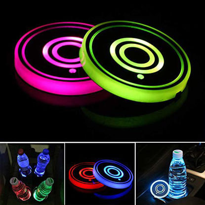 Picture of LED Car Cup Holder Lights,7 Colors Changing USB Charging Mat Waterproof Cup Pad,LED Interior Atmosphere Lamp Decoration Light Car Accessories (2pcs) (2 Rings)