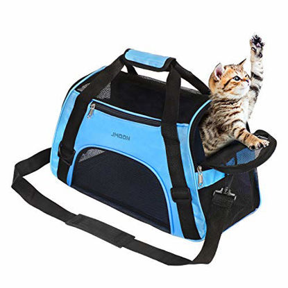 Picture of JMOON Cat Carrier Soft-Sided Airline Approved Pet Carrier Bag,Pet Travel Carrier for Cats,Dogs Puppy Comfort Portable Foldable Pet Bag (Small, Blue)