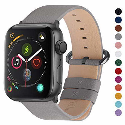 Picture of Fullmosa Compatible Apple Watch Band 38mm 40mm 42mm 44mm Leather Compatible iWatch Band/Strap Compatible Apple Watch Series 5 4 3 2 1, 38mm 40mm Grey + Smoky Grey Buckle