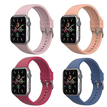 Picture of KZE VZEO Silicone Watch Bands Compatible with Apple Watch 38mm/40mm/41mm/42mm/44mm/45mm ,Soft Sport Replacement Bands for iWatch Series 7/SE/6/5/4/3/2/1 (4 Pack)(Midnight Blue/Rose Red/Lavender/Pink Sand, 42mm/44mm)