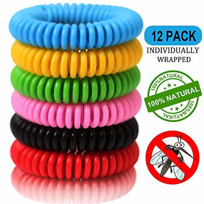 Picture of 12 Pack Mosquito Repellent Bracelets, Natural and Waterproof Wrist Bands for Adults, Kids, Pets - [Individually Wrapped], Travel Protection Outdoor - Indoor