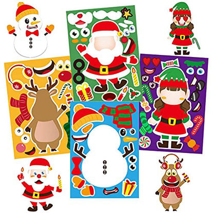 Picture of 32pcs Kids Christmas Party Favors Stickers, Make Your Own Christmas Stickers DIY Craft, Christmas Party Games Stickers Decorating Stickers for Kids Holiday Christmas Party Favors