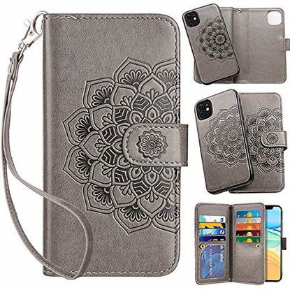 Picture of Vofolen 2-in-1 Case for iPhone 11 Case Wallet Credit Card Holder ID Slot Detachable Hybrid Protective Slim Hard Shell Magnetic PU Leather Folio Pocket Flip Cover for iPhone 11 6.1 inch Mandala Grey