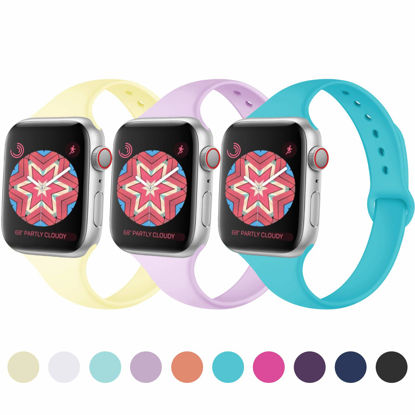 Picture of KOLEK 3 Pack Sport Band Compatible with Apple Watch 38mm 40mm, Waterproof Replacement Strap for iWatch Series 4 3 2 1 for Women Men, Light Yellow/Pulm/Lavender