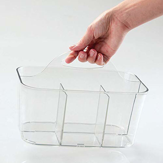 GetUSCart mDesign Plastic Portable Storage Organizer Caddy Tote Divided Basket Bin Handle for Bathroom Dorm Room Holds Hand Soap Body Wash Shampoo Conditioner Lotion Small Clear