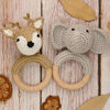 Picture of Joliecraft Woodland Friends Baby Rattle Shaker Toy with Wooden Teething Ring in White and Tan Deer