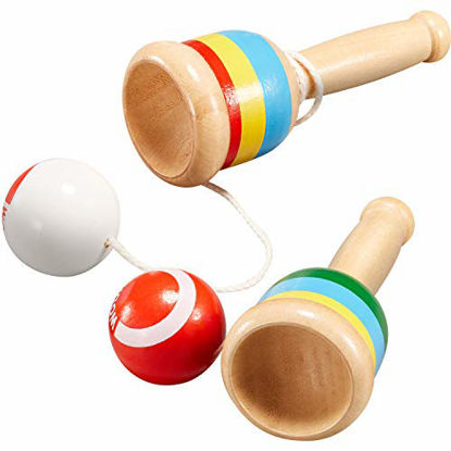 Picture of TOODOO 2 Pieces Jacks Game with Ball Paddle Ball with String Cup and Ball Game Mini Wood Catch Ball, Hand Eye Coordination Ball Catching Cup