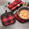 Picture of 6 Pieces Christmas Buffalo Check Pot Holders with Pocket, Classic Farmhouse Hot Pad Buffalo Plaid Cloth Potholders Heat Insulation Potholder for Kitchen Cooking Baking Grilling (Red Black, 6 Pieces)