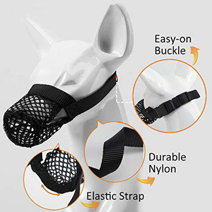Picture of Mayerzon Breathable Mesh Dog Muzzle, Poisoned Bait Protective Muzzle for Dogs to Prevent Biting and Barking (L, Black)