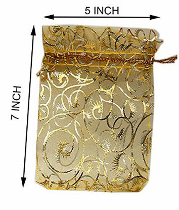 Picture of Wedding Favors Small Gift Bags, 100pcs 5x7 Inch (13x18cm) Gold Organza Bags for Party Favor Bags Small Business Candy Bags Mesh Bag (Gold, 5''x7'')