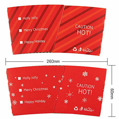 Picture of Whaline 30 Pack Christmas Coffee Tea Cup Sleeves Red Double-Layer Paper Sleeves for 12 and 16oz Paper Cup Disposable Snowman Santa Cup Paper Jacket for Hot Chocolate Cocoa Cold Beverage, 6 Design