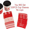 Picture of Whaline 30 Pack Christmas Coffee Tea Cup Sleeves Red Double-Layer Paper Sleeves for 12 and 16oz Paper Cup Disposable Snowman Santa Cup Paper Jacket for Hot Chocolate Cocoa Cold Beverage, 6 Design