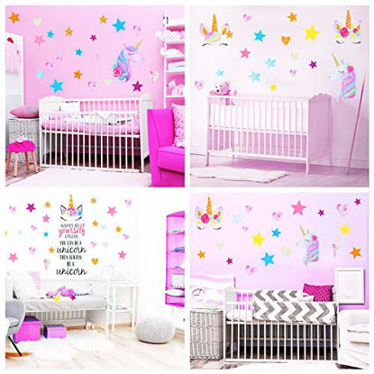 Picture of 3 Sheets Unicorn Wall Decals Removable Unicorn Wall Stickers Decor for Girls Kids Bedroom Nursery Birthday Party Favor