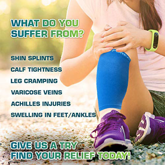 GetUSCart- Calf Compression Sleeves - Leg Compression Socks for Runners,  Shin Splint, Varicose Vein & Calf Pain Relief - Calf Guard Great for Running,  Cycling, Maternity, Travel, Nurses (Blue, Medium)