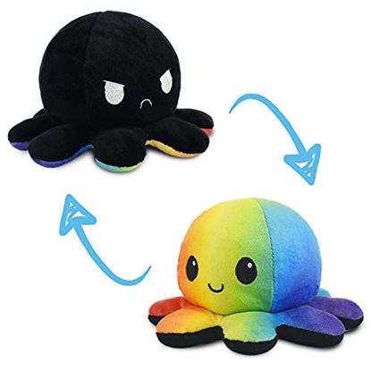 Picture of TeeTurtle | The Original Reversible Octopus Plushie | Patented Design | Sensory Fidget Toy for Stress Relief | Black and Rainbow | Happy + Angry | Show Your Mood Without Saying a Word!