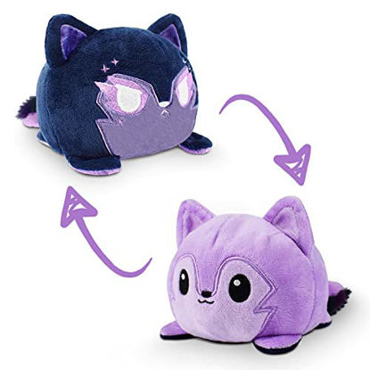 Picture of TeeTurtle | The Original Reversible Wolf Plushie | Patented Design | Purple + Black | Happy + Galactic | Show Your Mood Without Saying a Word!