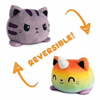 Picture of TeeTurtle | The Original Reversible Kittencorn Plushie | Patented Design | Tabby & Rainbow | Show Your Mood Without Saying a Word!