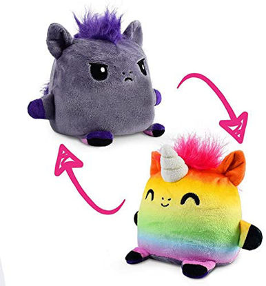 Picture of TeeTurtle | Plushmates | Horse + Unicorn | Rainbow + Gray | Happy + Angry | The Reversible Plush That Hold Hands!