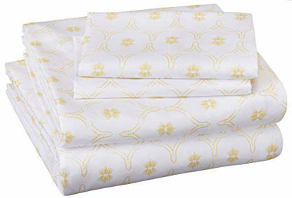 Picture of Amazon Basics Soft Microfiber Sheet Set with Elastic Pockets - Queen, Gold Blossom