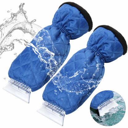 Picture of YIEBICO 2 Pack Ice Scraper for Car, Windscreen Snow Ice Scraper with Glove Waterproof Warming Elastic Wristband Windshield Scraper, Blue